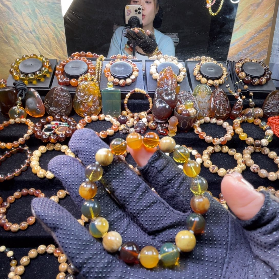 琥珀未镶嵌手串多宝手串0.8