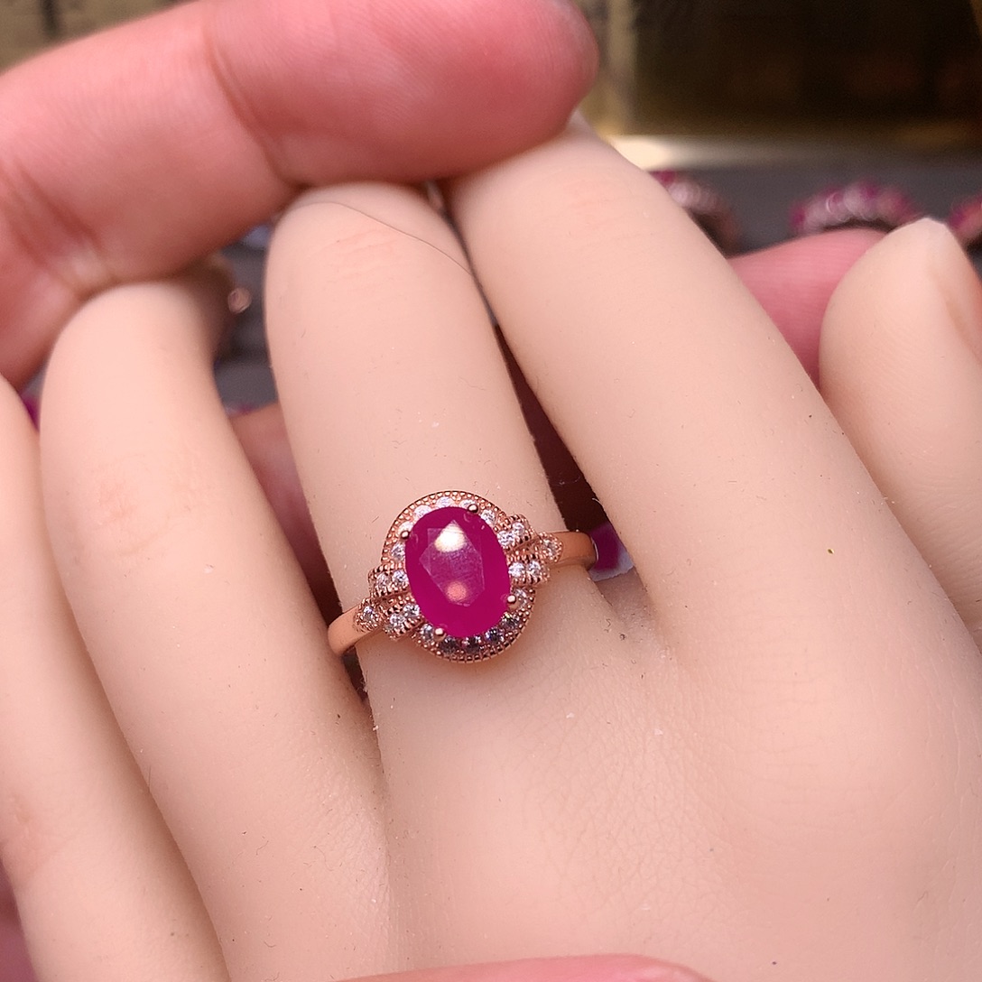 红宝石戒指银S925镶嵌