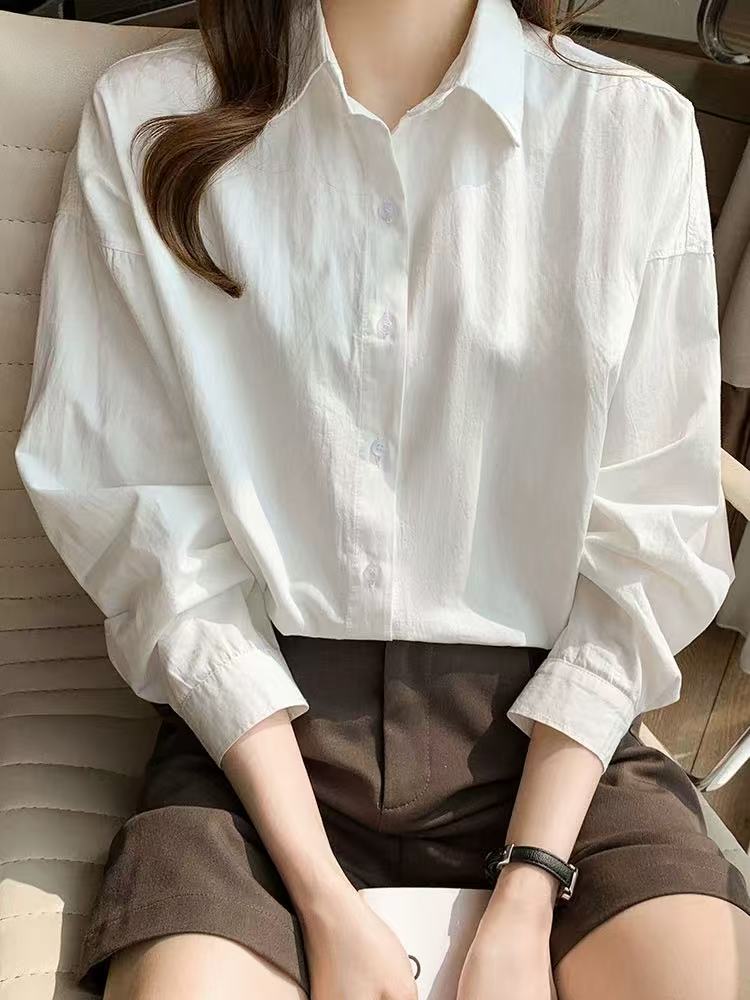 时尚不起球白衬衫外搭通勤纯色气质口袋女设计感长袖春秋季上班族