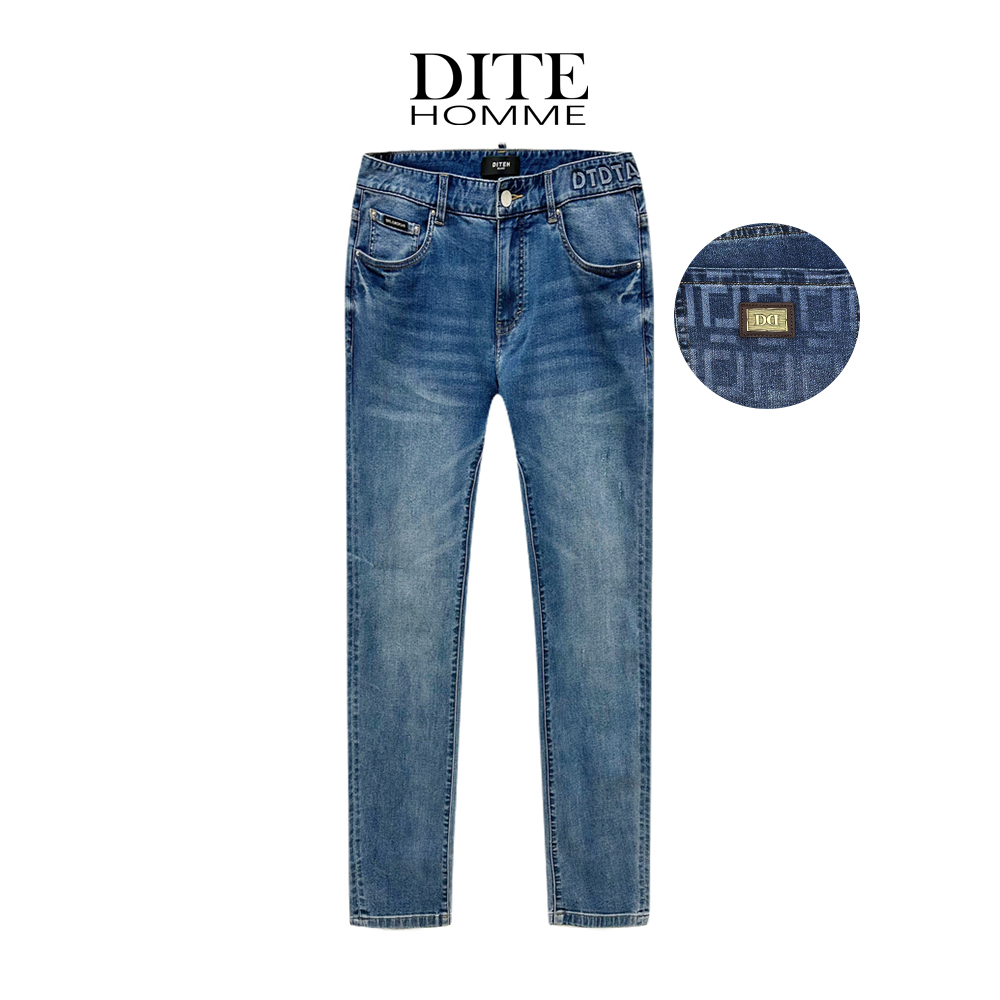 Dite迪特2025男士薄款牛仔裤水洗做旧复古时尚金属钢标百搭休闲