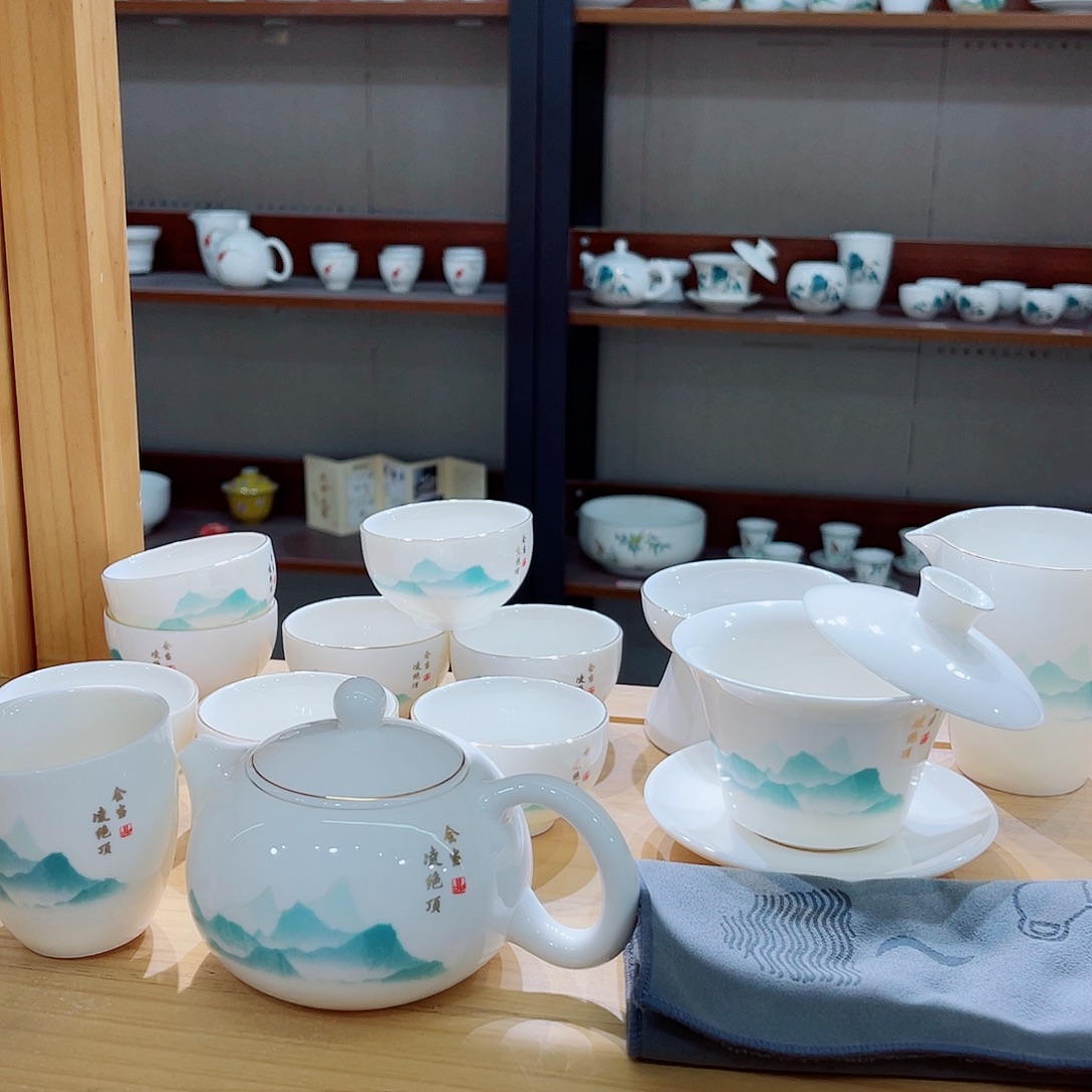 高端羊脂玉茶具套装