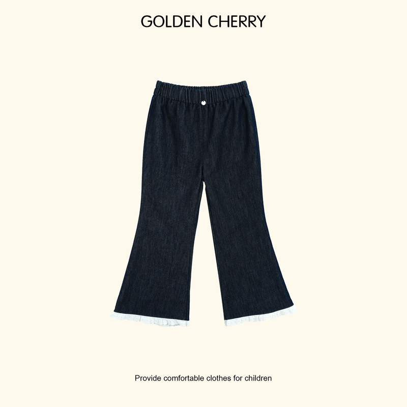 【金樱桃Golden cherry】小童小圆标蕾丝裤边喇叭裤285173