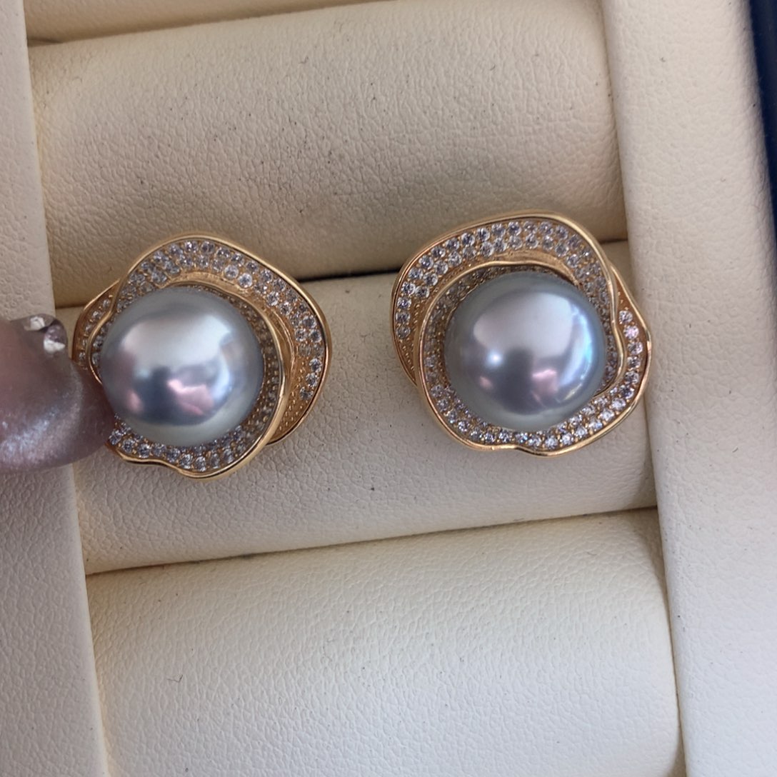 海水珍珠耳饰银S925镶嵌