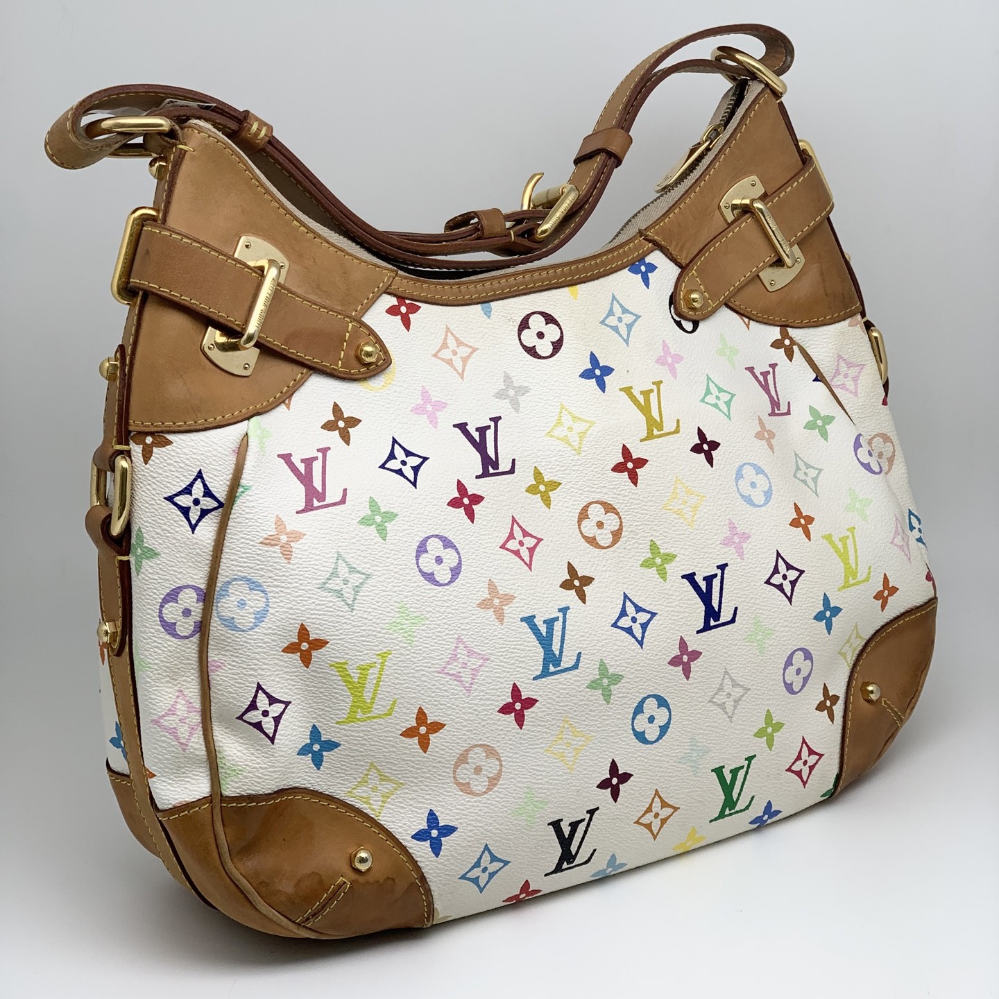 95新 LouisVuitton/路易威登 白三彩 南瓜hobo单肩包