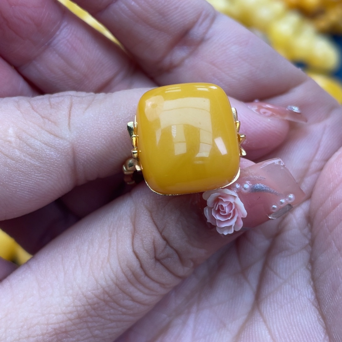 琥珀裸石银S925镶嵌琥珀蜜蜡