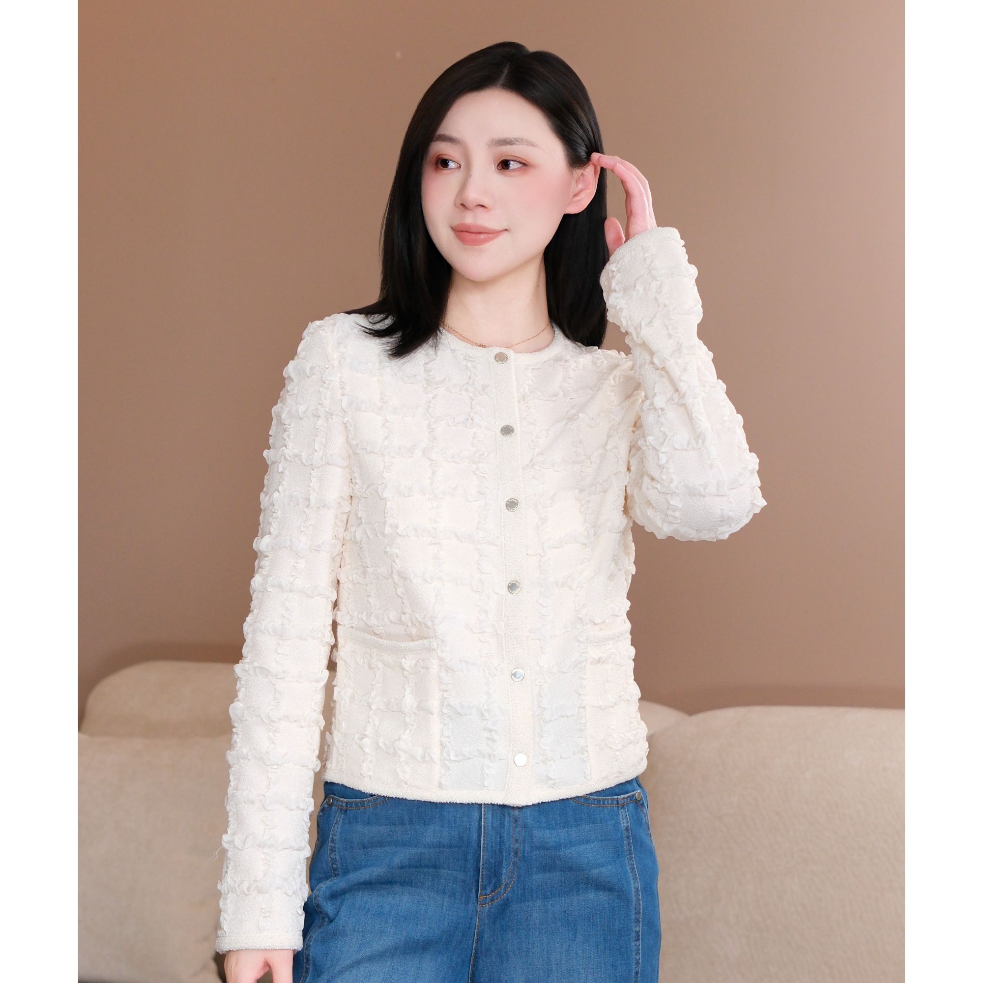 GIRDEAR/哥弟设计款云上舞白精致高级显瘦百搭气质外套1400512