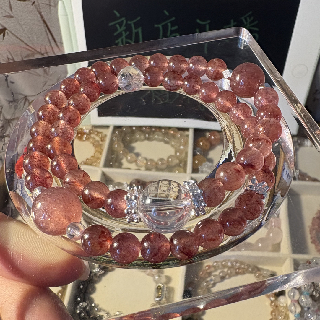 合金石英石手链 【纯净爱意】天然草莓粉红色招桃花小众女款6.5mm