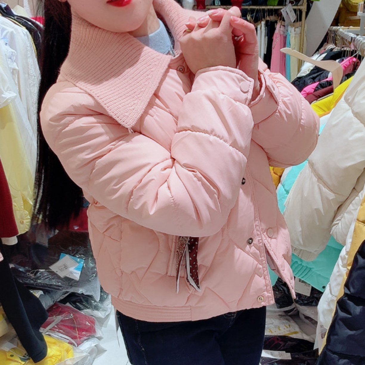 新款宽松加厚针织领可拆时尚百搭显瘦短款冬季棉服