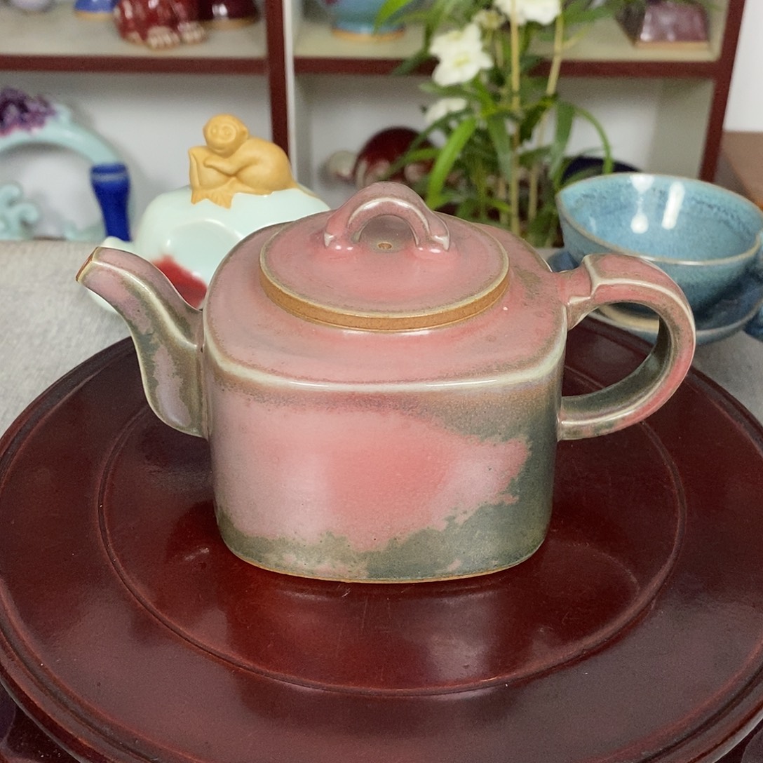 壶钧瓷茶壶省工亲工手拉胚原矿窑变中原四方壶