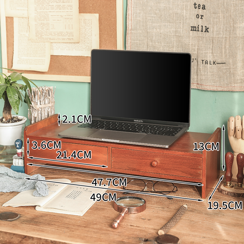 电脑显示器增高架办公室台式抽屉式书桌收纳架文具木质书架收纳