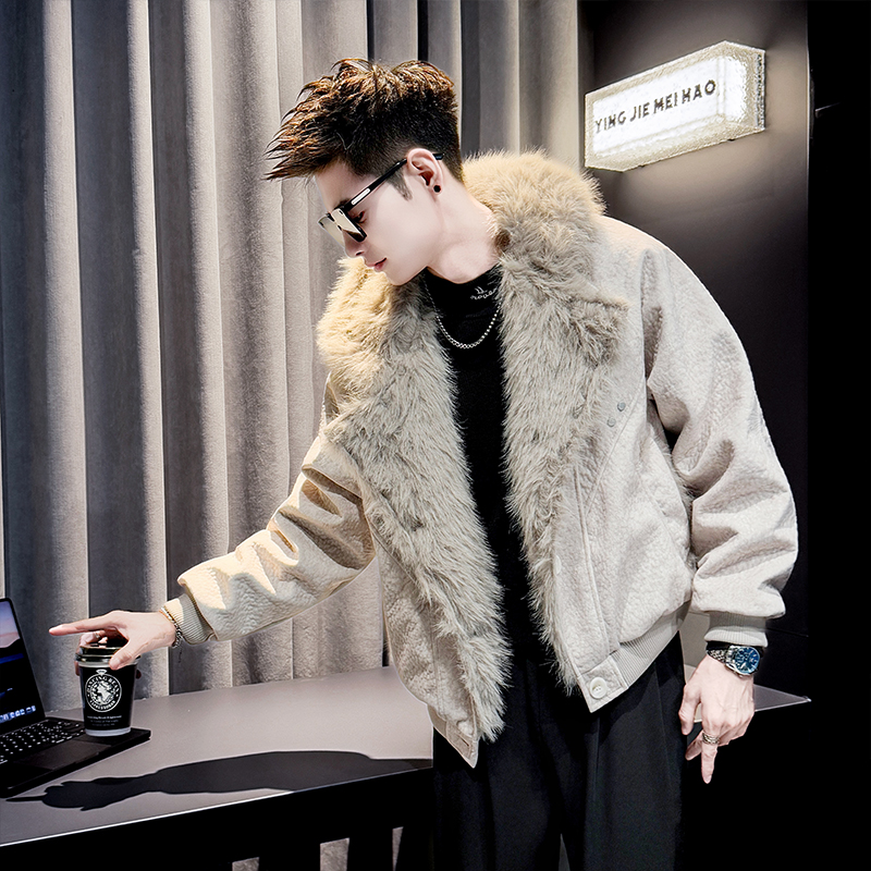 小众设计感荔枝纹狼王座山雕冬季防寒加绒加厚保暖外套痞帅袄子男