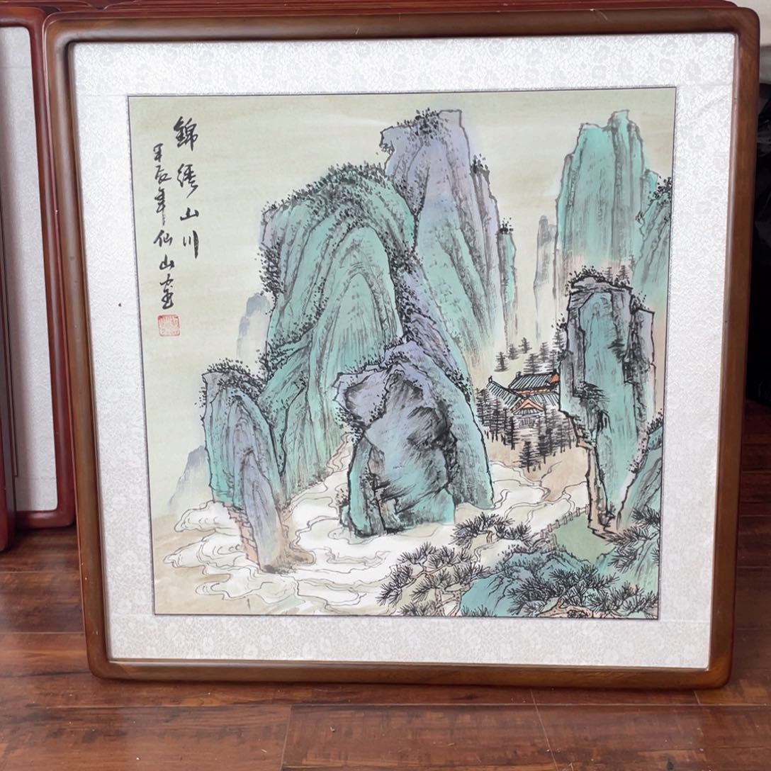 国画手绘带框63*63厘米