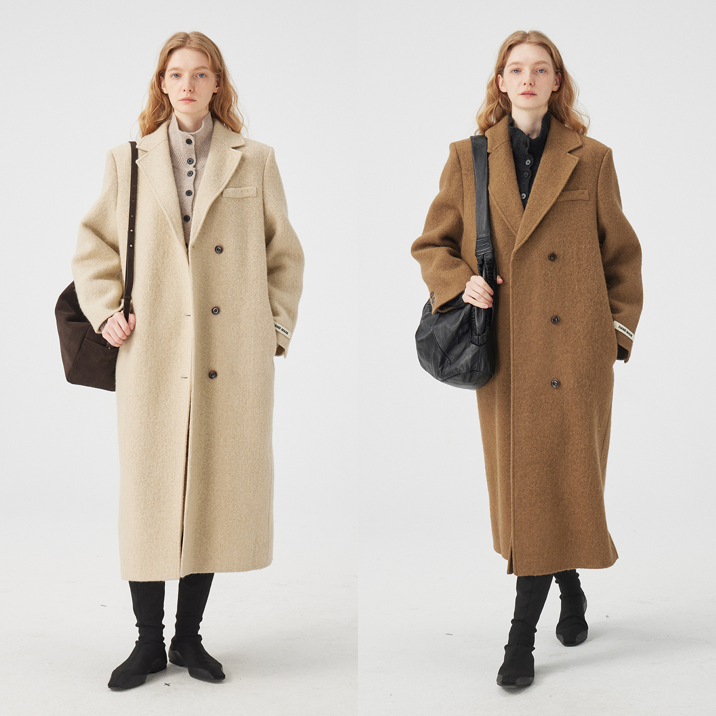 3ONE高级感羊毛羊驼经典翻领长大衣简约气质秋冬单排扣毛呢外套