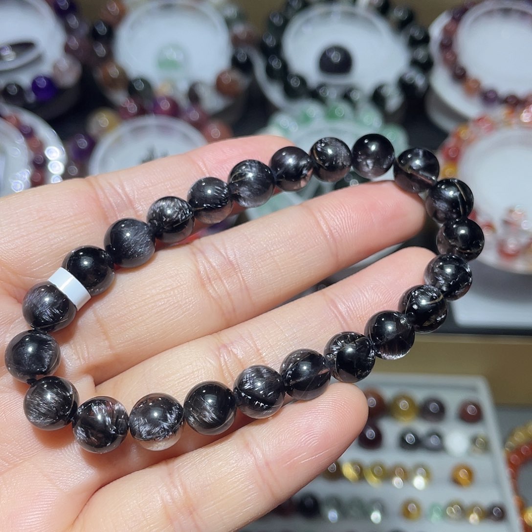 手串未镶嵌水晶黑银钛手串