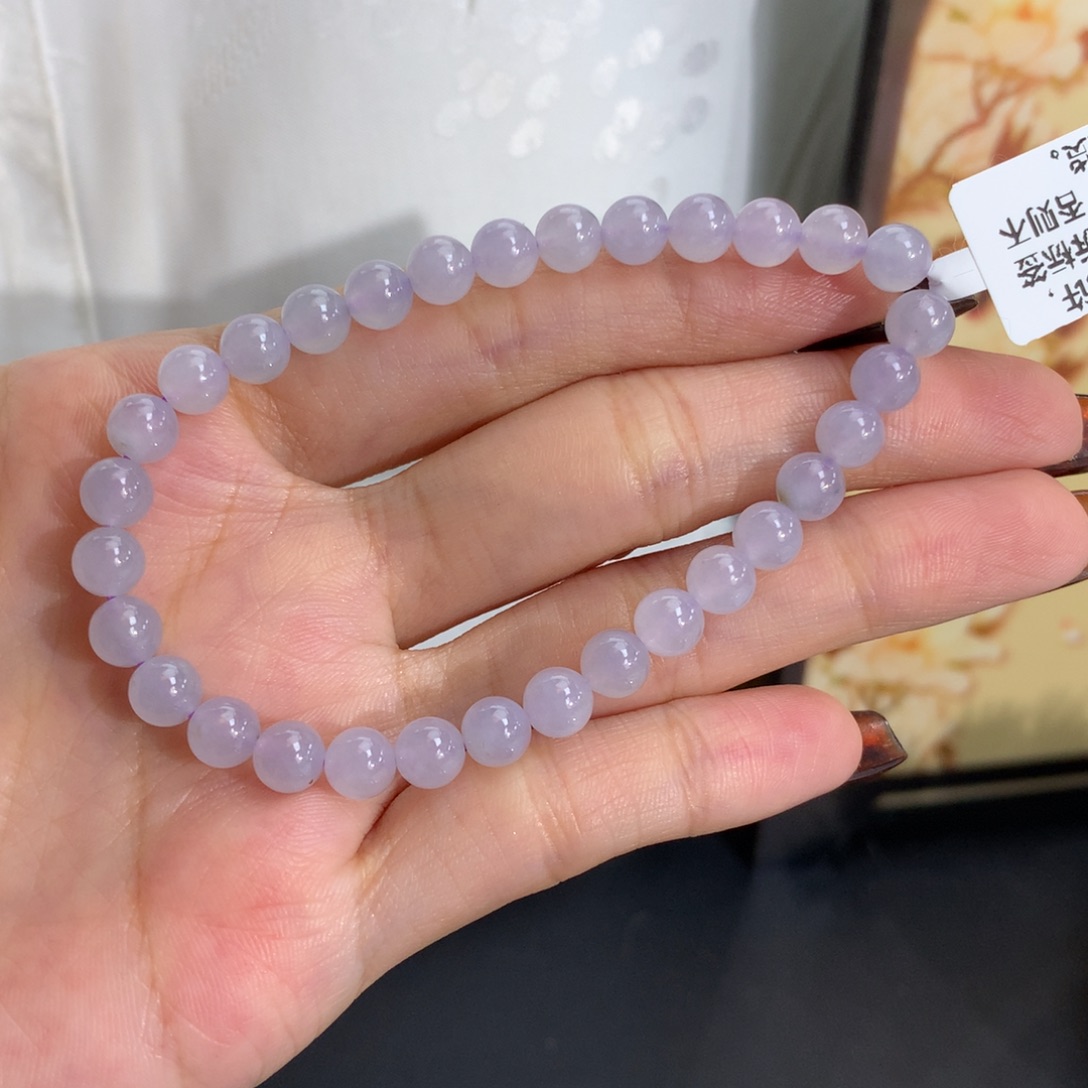 翡翠未镶嵌手串卡6冰胶淡淡紫手串