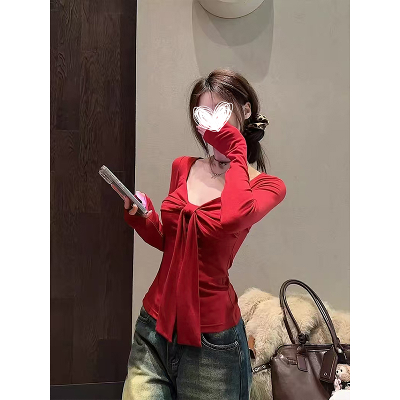 MosesQueen/魔西女王甜辣纯欲修身显瘦紧身打底衫性感别致上衣