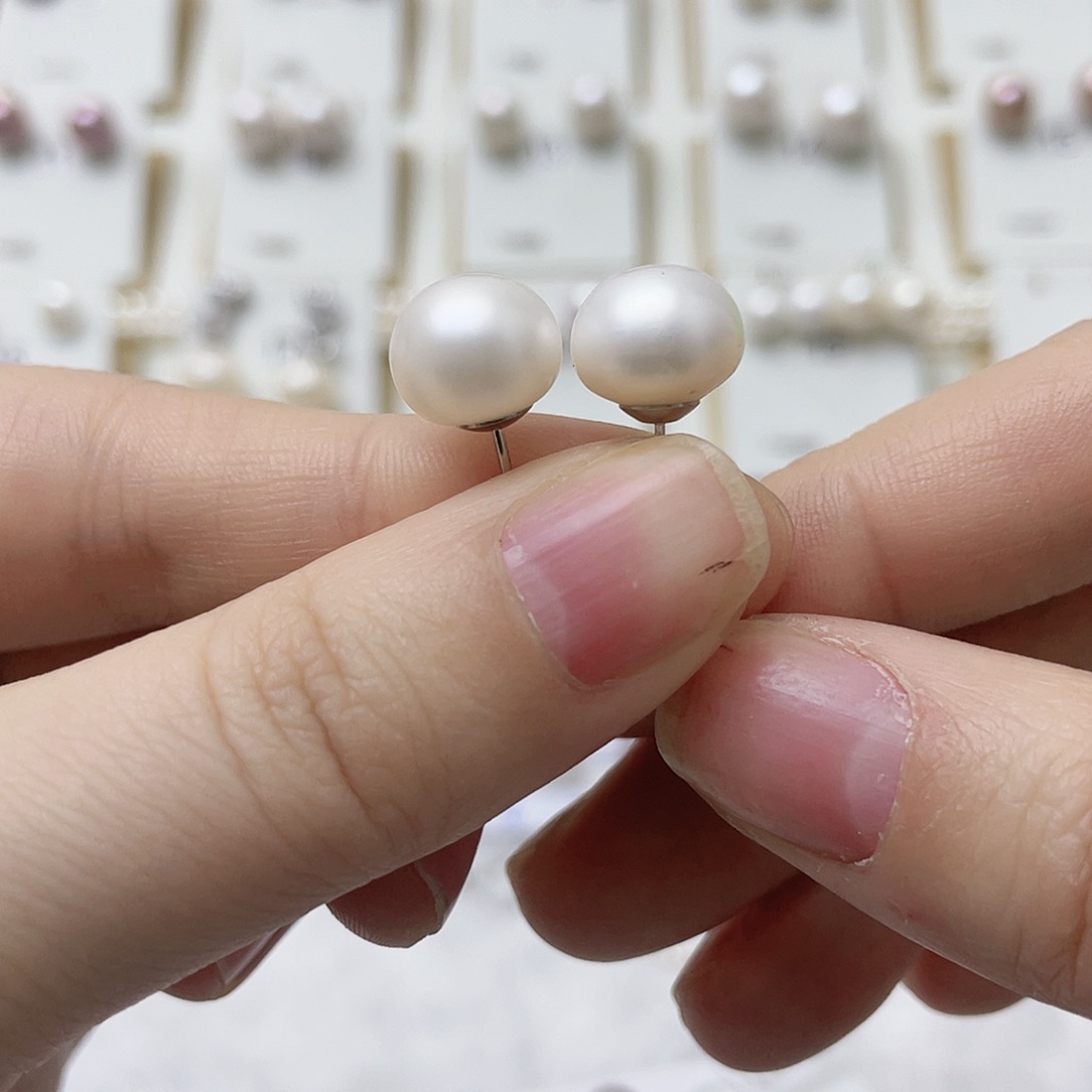 点***烛淡水珍珠银S925镶嵌耳饰