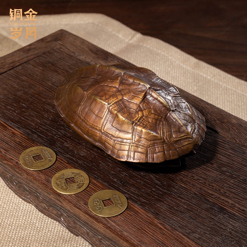 铜金岁月《铜龟龟》龟卜卜 龟壳手把件龟甲随身把玩文玩黄铜摆件