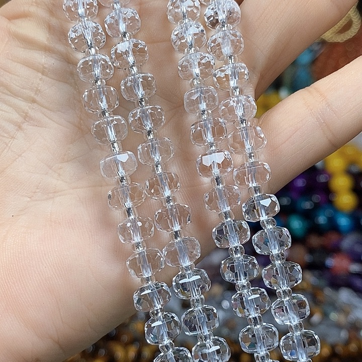 玛瑙/玉髓未镶嵌珠宝半成品放漏：天然白水晶切面车轮卡8mm