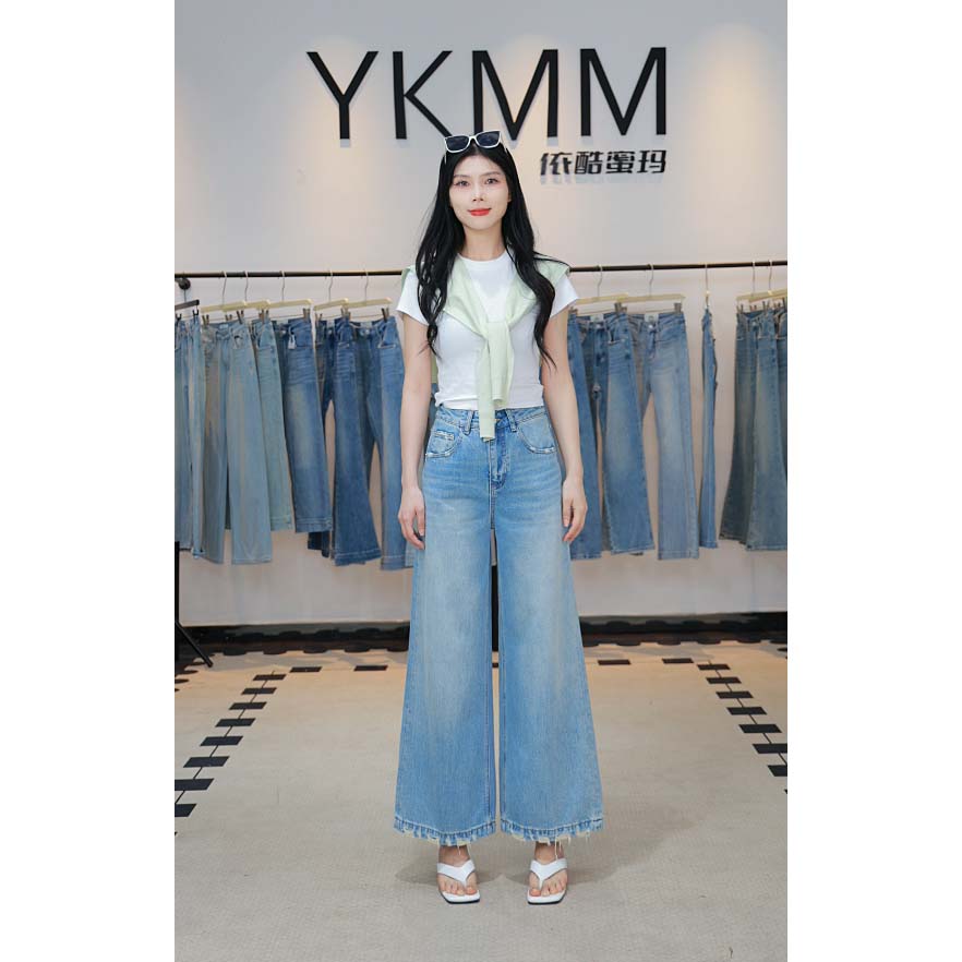YKMM遮肉收腿无弹直筒女装牛仔裤春季高腰显瘦九分阔腿裤