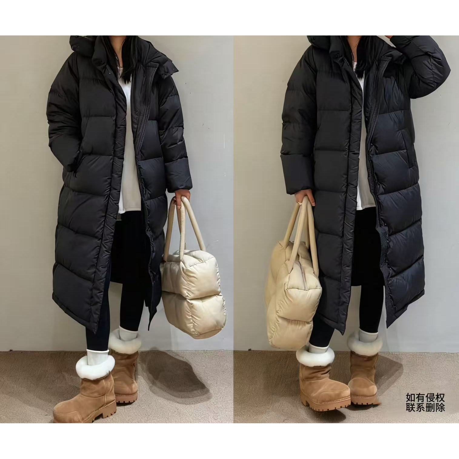 『朱小姐』「可溯源」白鸭绒九宫格长款过膝羽绒服 G524