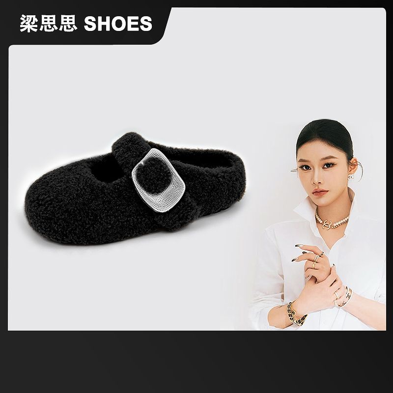 梁思思SHOES2025冬季新款时尚百搭软底一脚蹬毛毛包头拖-HM3031