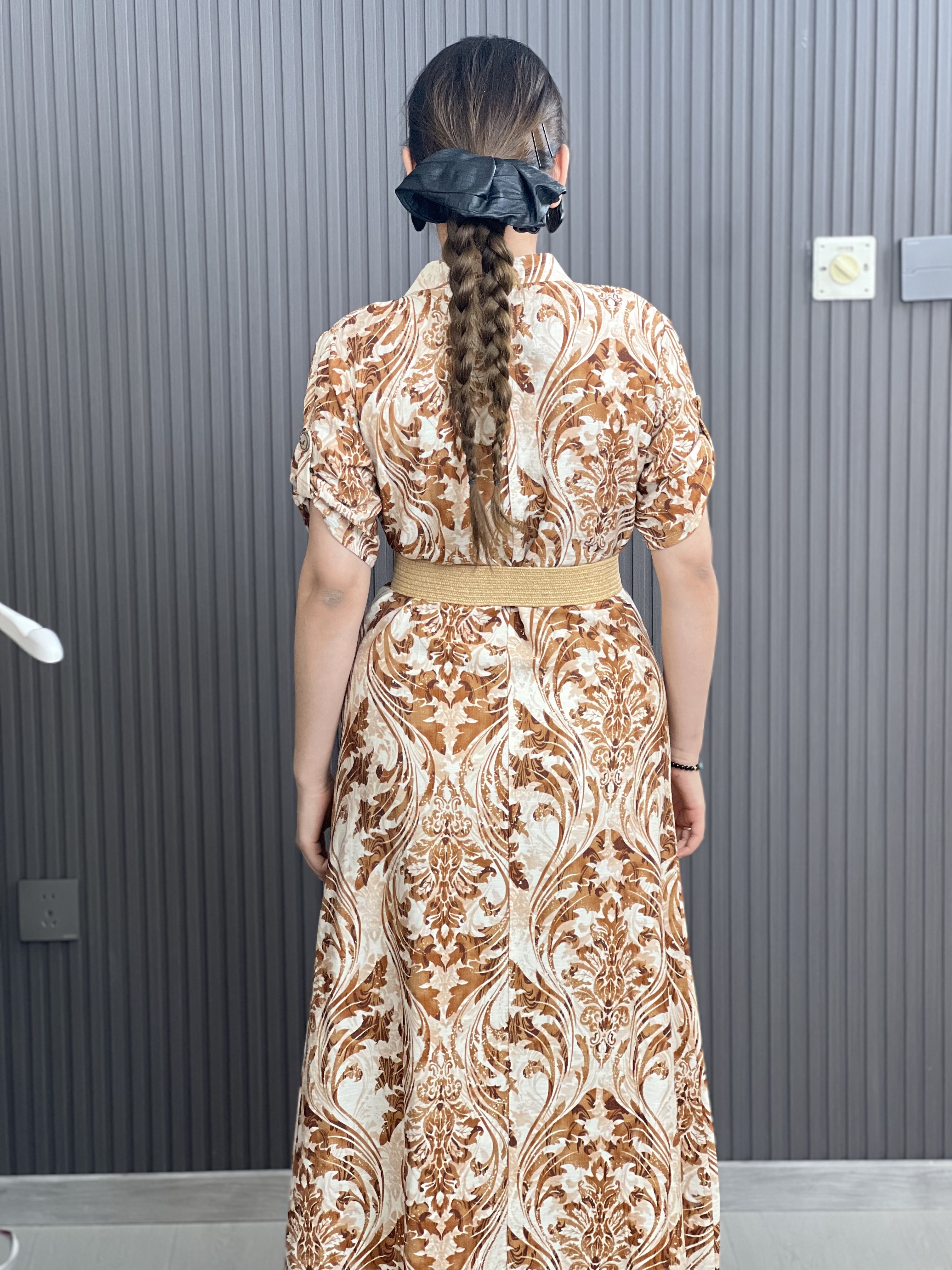 高夏季V领印花V字领轻职风连衣裙裙子复古长款时尚休闲豹纹