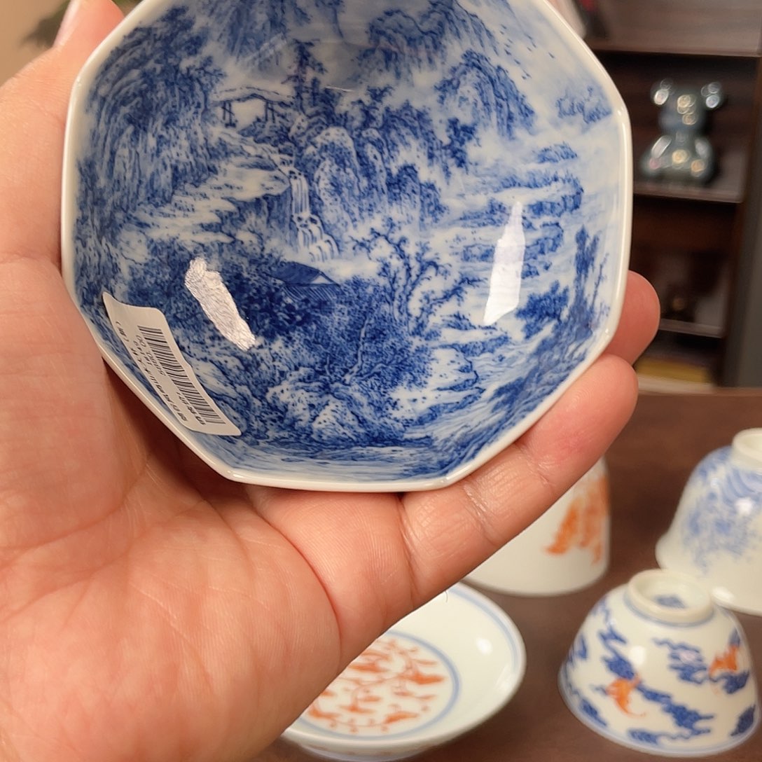 瓷片朗谷凤鸣山水大杯