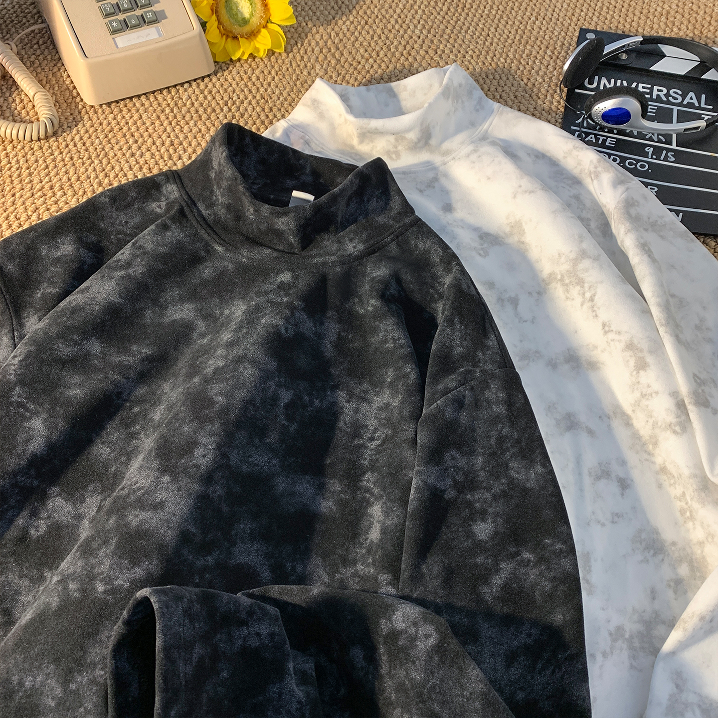 港风秋冬加绒男士日系加厚打底半高领德绒ins美式宽松休闲打底衫