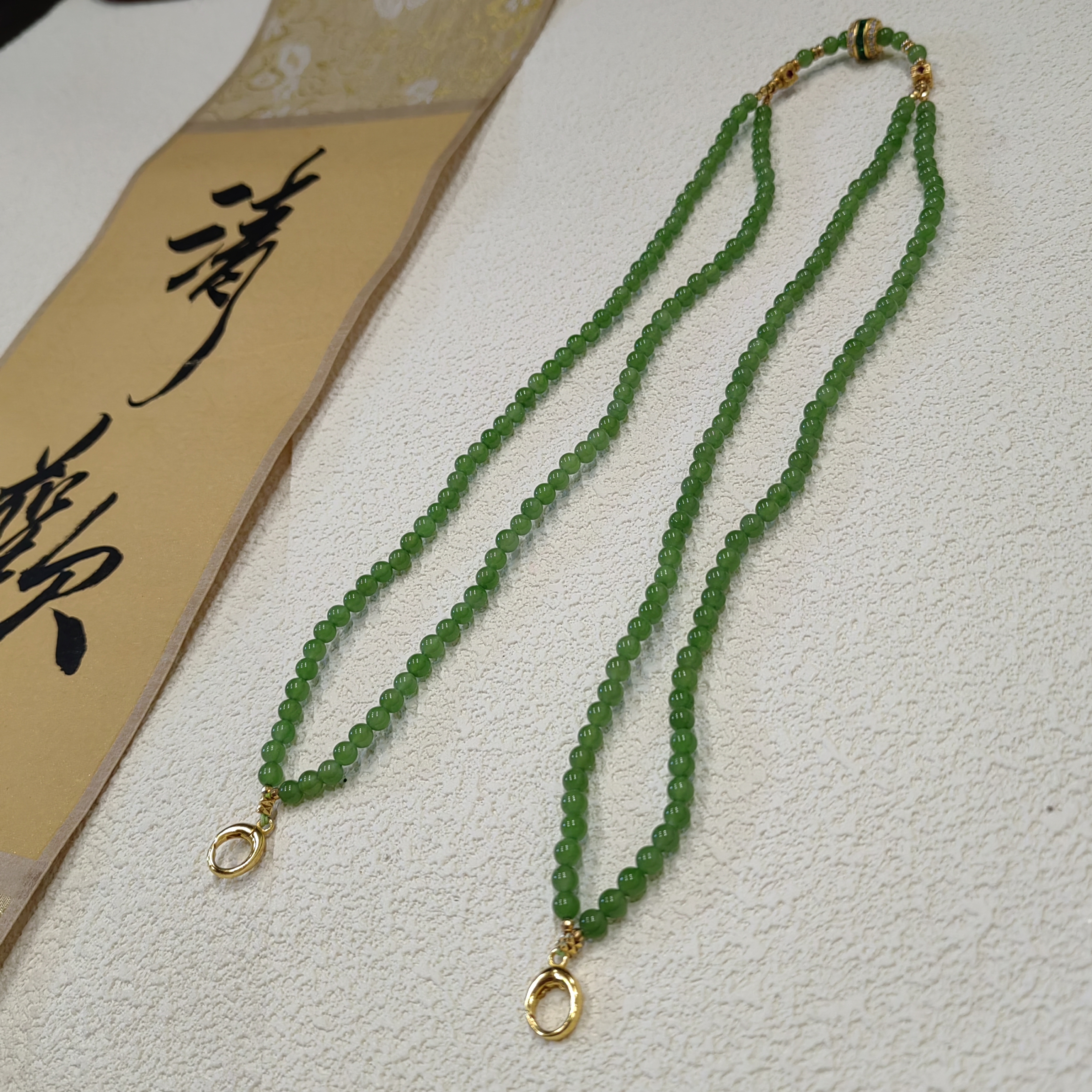 【V姐珠宝】HY22029 和田玉碧玉小米珠项链 S925银镶嵌