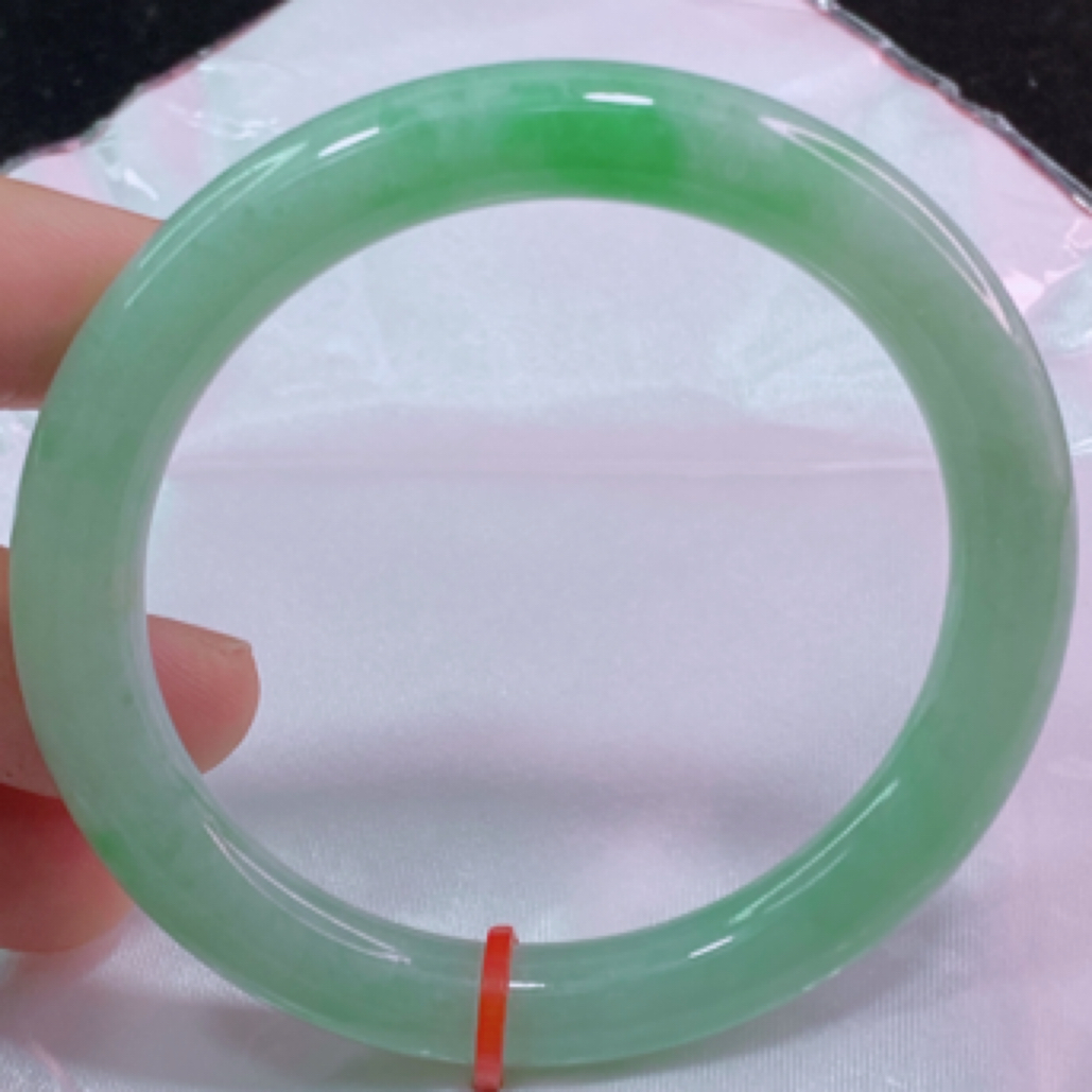 缅甸天然A货翡翠手镯冰种阳绿54圈口女款时尚百搭绿色