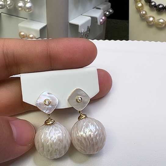 银S925镶嵌耳饰淡水珍珠老*