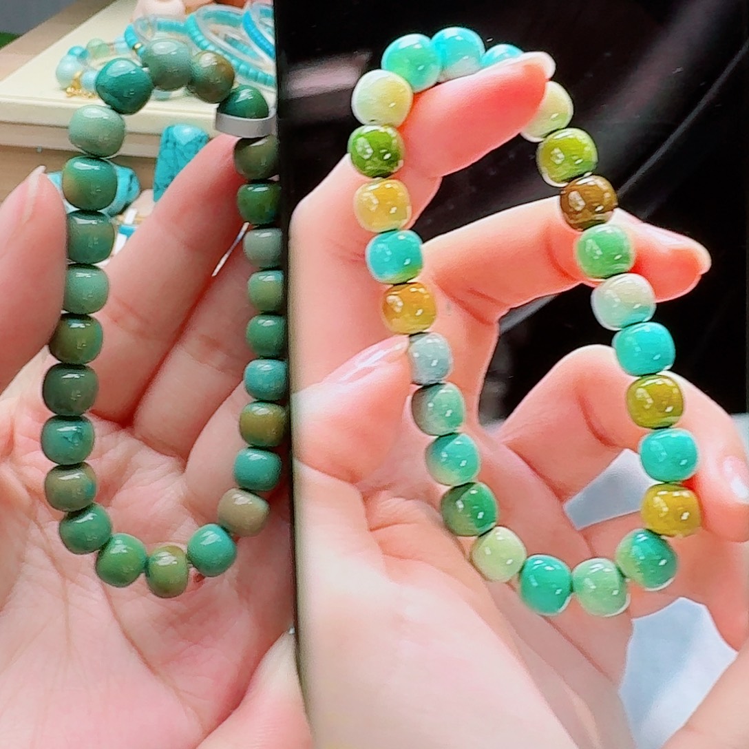 绿松石未镶嵌高瓷绿多宝老型手串8.1