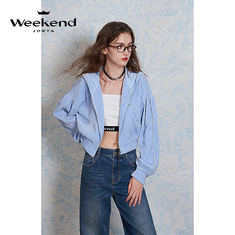 卓雅周末新款休闲钻饰品牌皇冠灯芯绒连帽短外套Q261117C