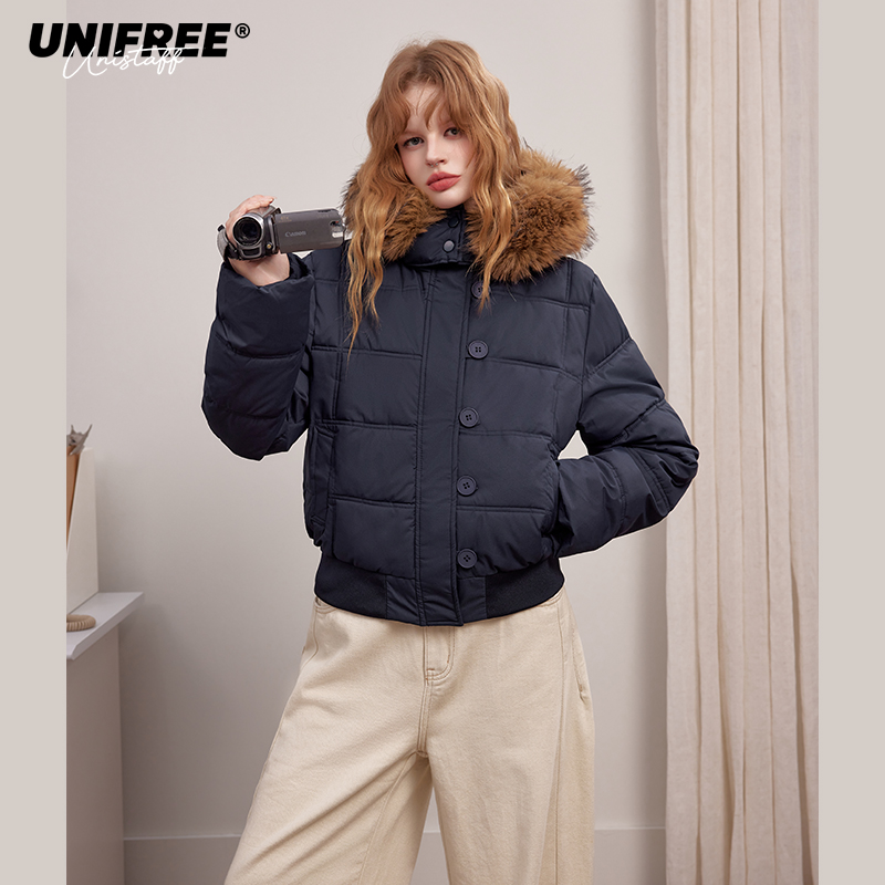 UNIFREE藏蓝色棉服冬季加厚防风美式宽松保暖百搭面包服通勤外套