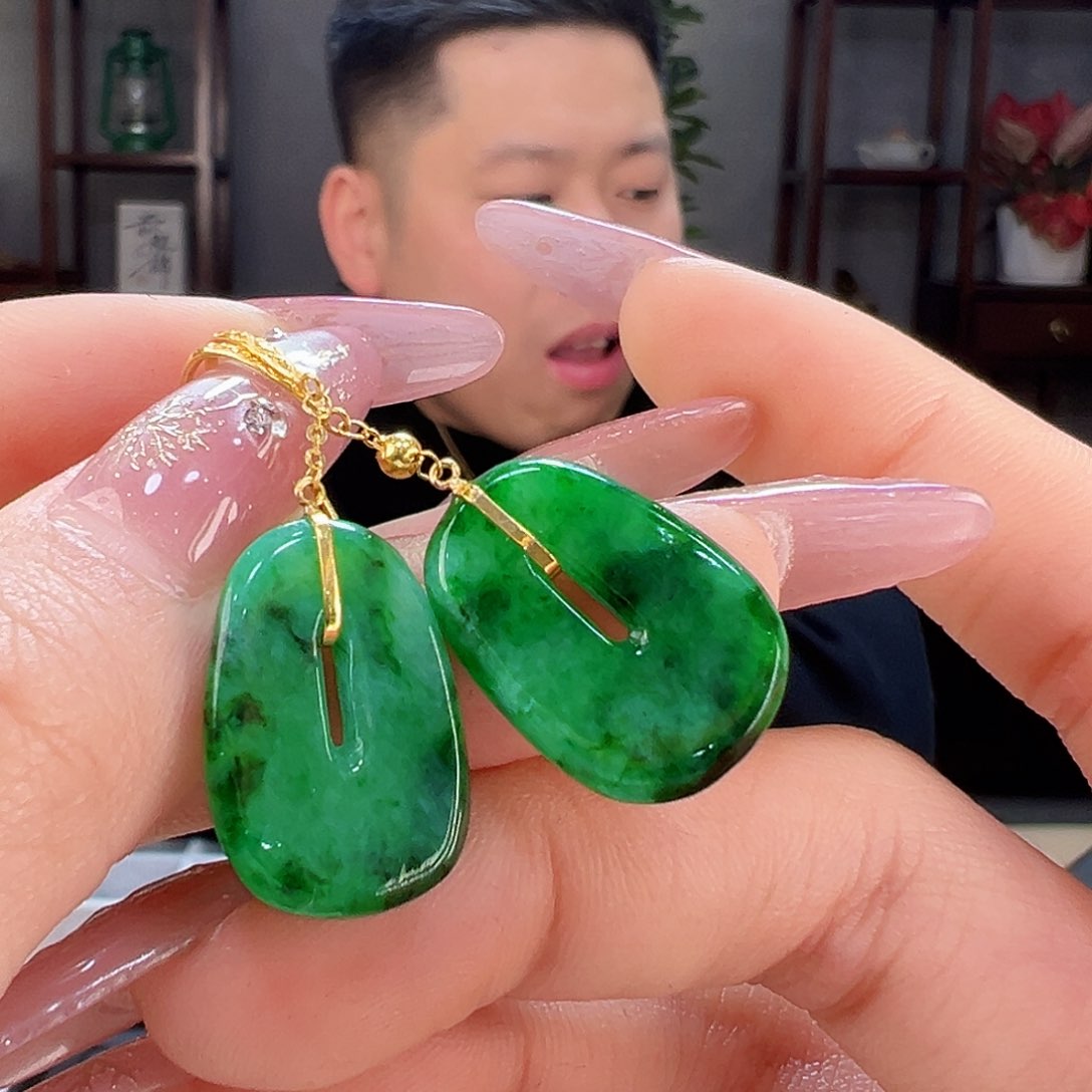 翡翠耳饰18K金镶嵌耳环41年后发货