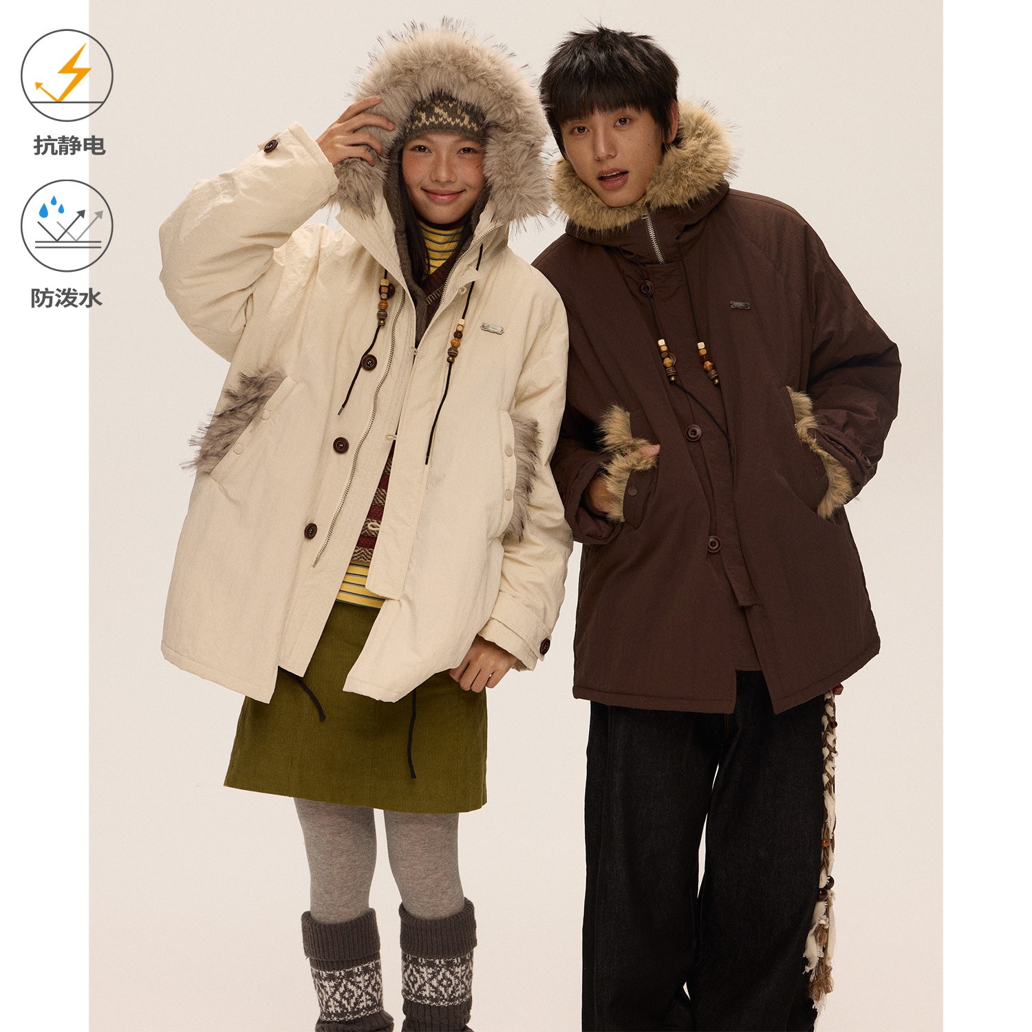 江南先生NewJNXS抗风防泼水保暖毛领派克棉服连帽风衣棉服外套冬