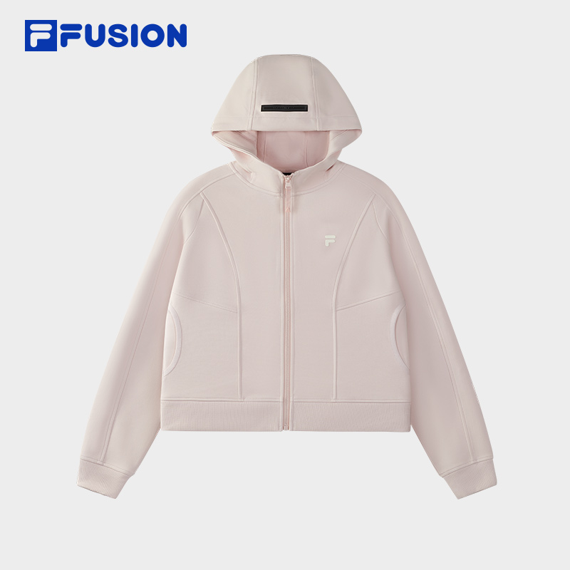 FUSION斐乐潮牌针织连帽外套女2025冬新款时尚休闲修身上衣