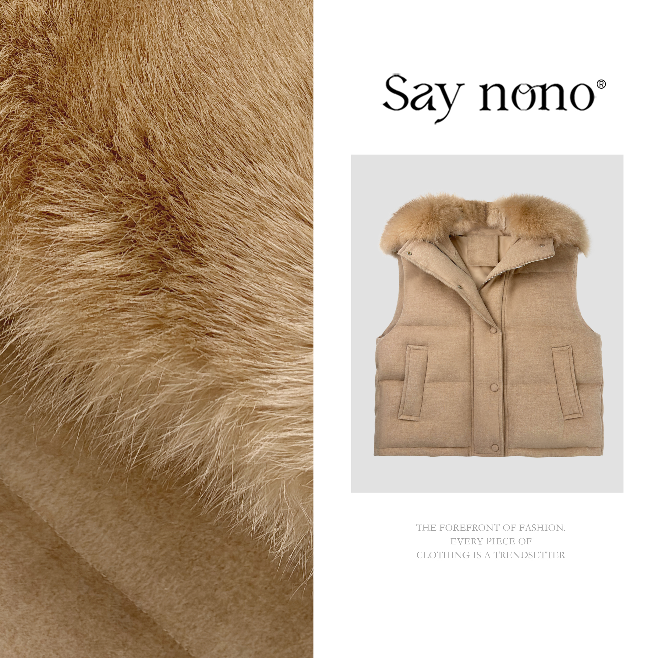 懒猫nono│Saynono 时尚狐狸毛大毛领廓形马甲休闲鹅绒服 GG0125AY