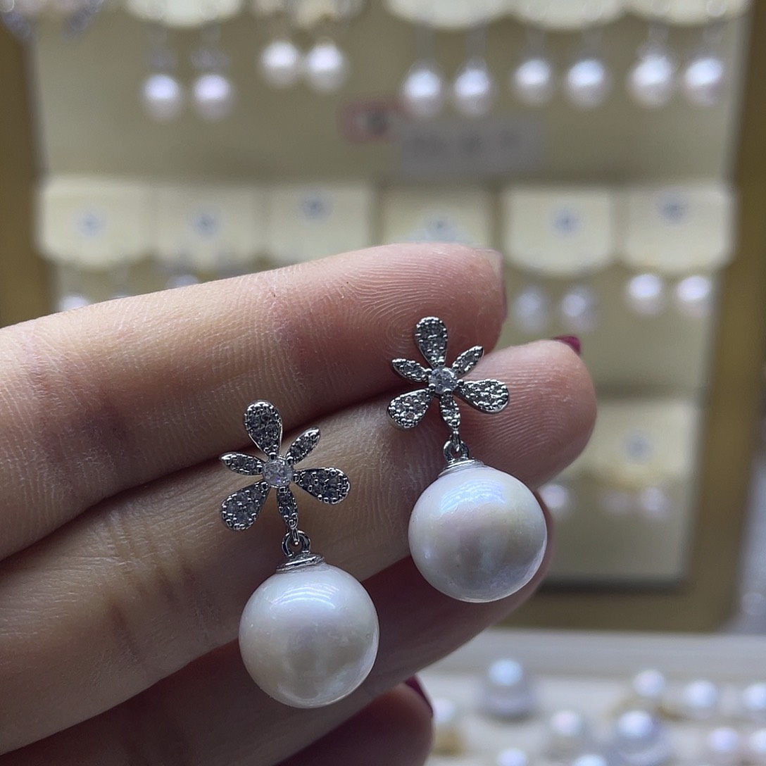 淡水珍珠耳饰银S925镶嵌