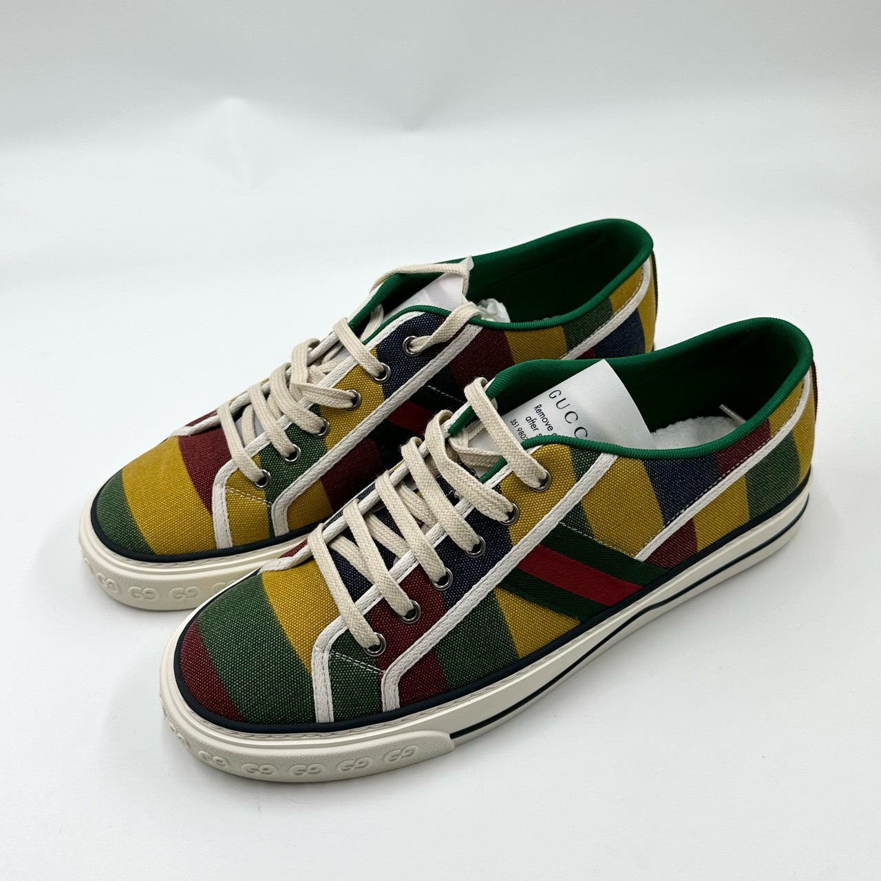 全新未使用 GUCCI/古驰 42码/1977彩色条纹帆布板鞋/编码06794