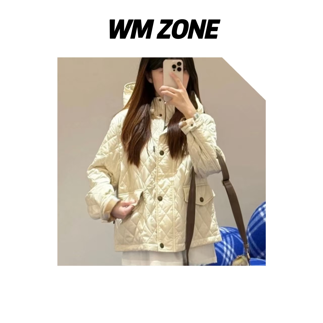 WM 4-1-4028  连帽立领菱格绗缝保暖棉服外套