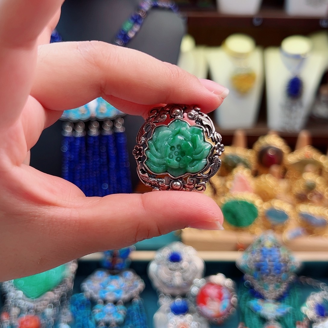 翡翠银S925镶嵌戒指/指环国风