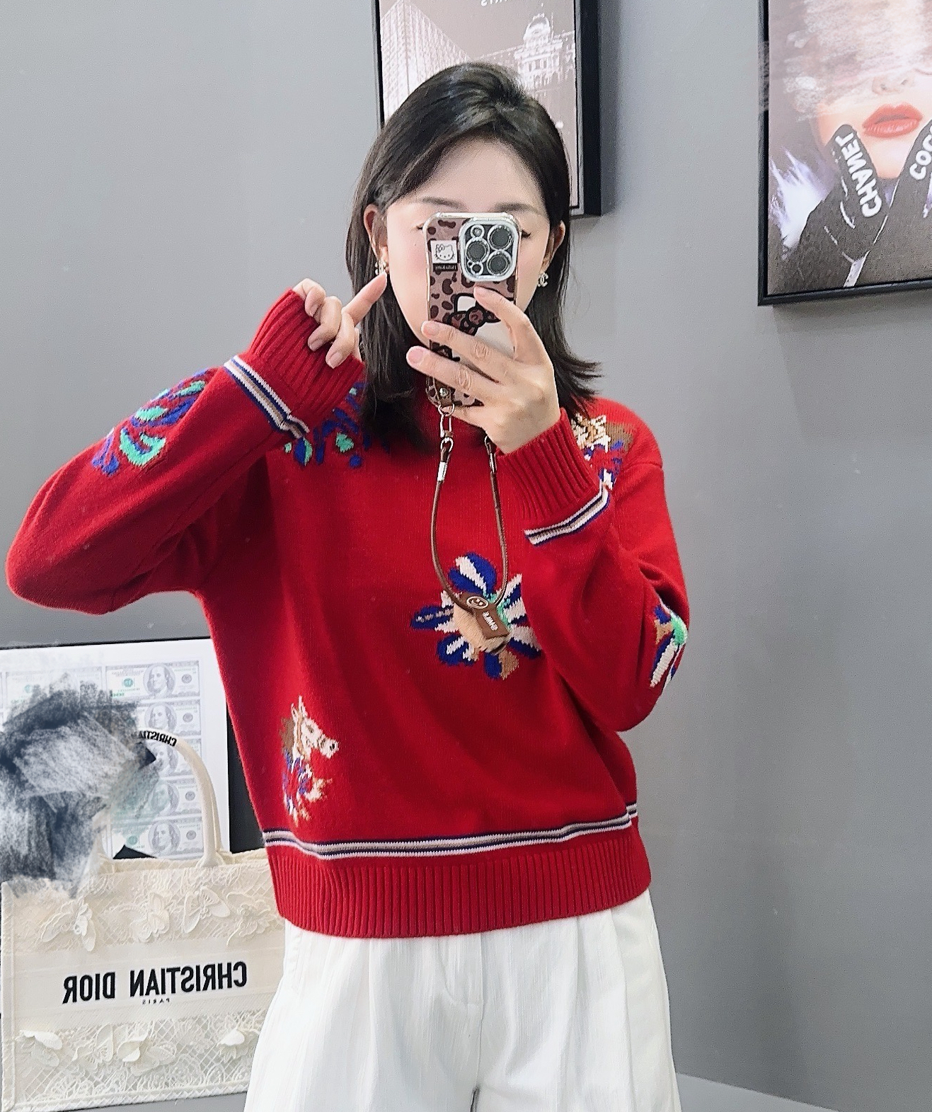 2025冬季爆款红色半高领针织毛衣女宽松休闲保暖舒适时尚百搭上衣