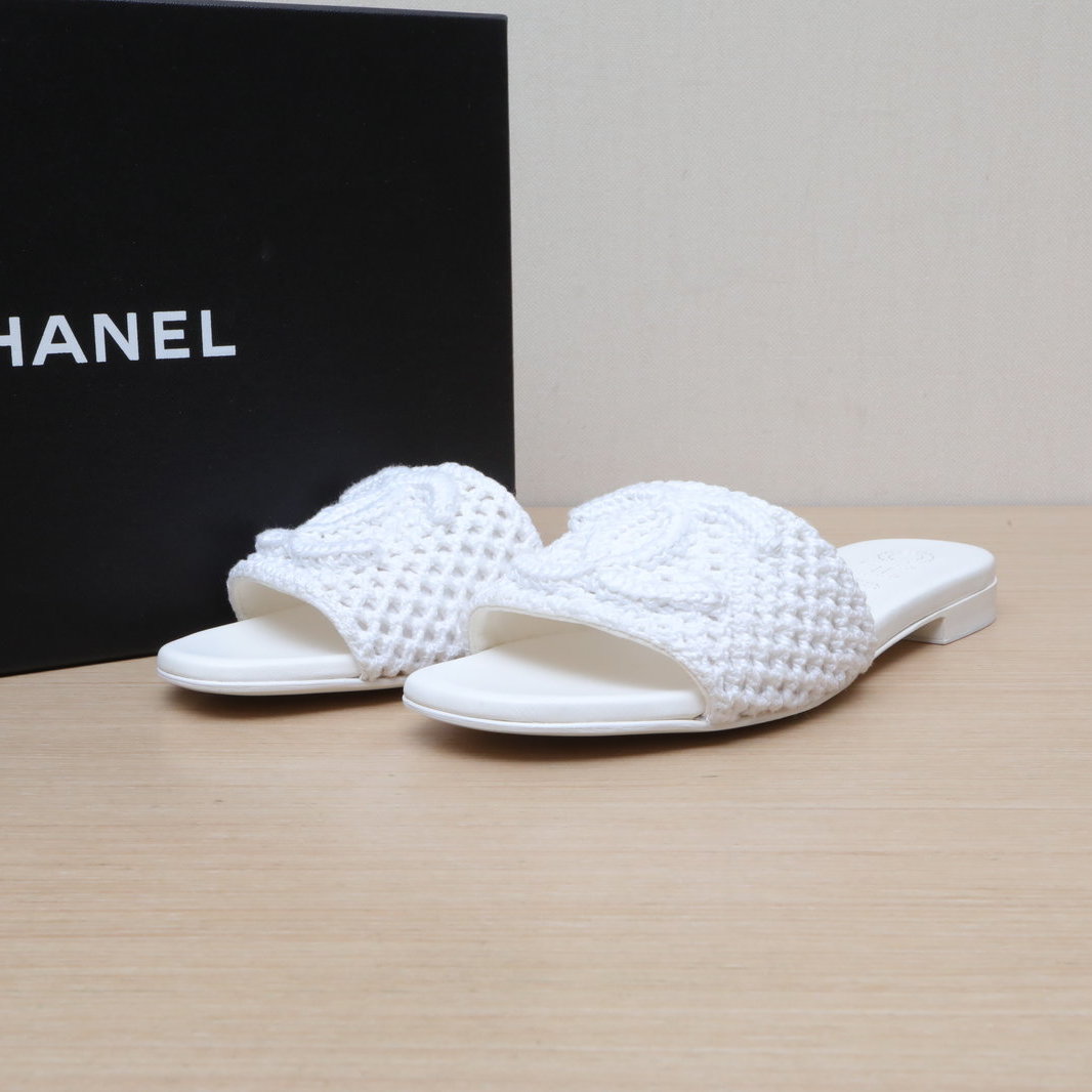 未使用 Chanel/香奈儿 【念念】白色 针织 24M 编织 沙滩 拖鞋 38
