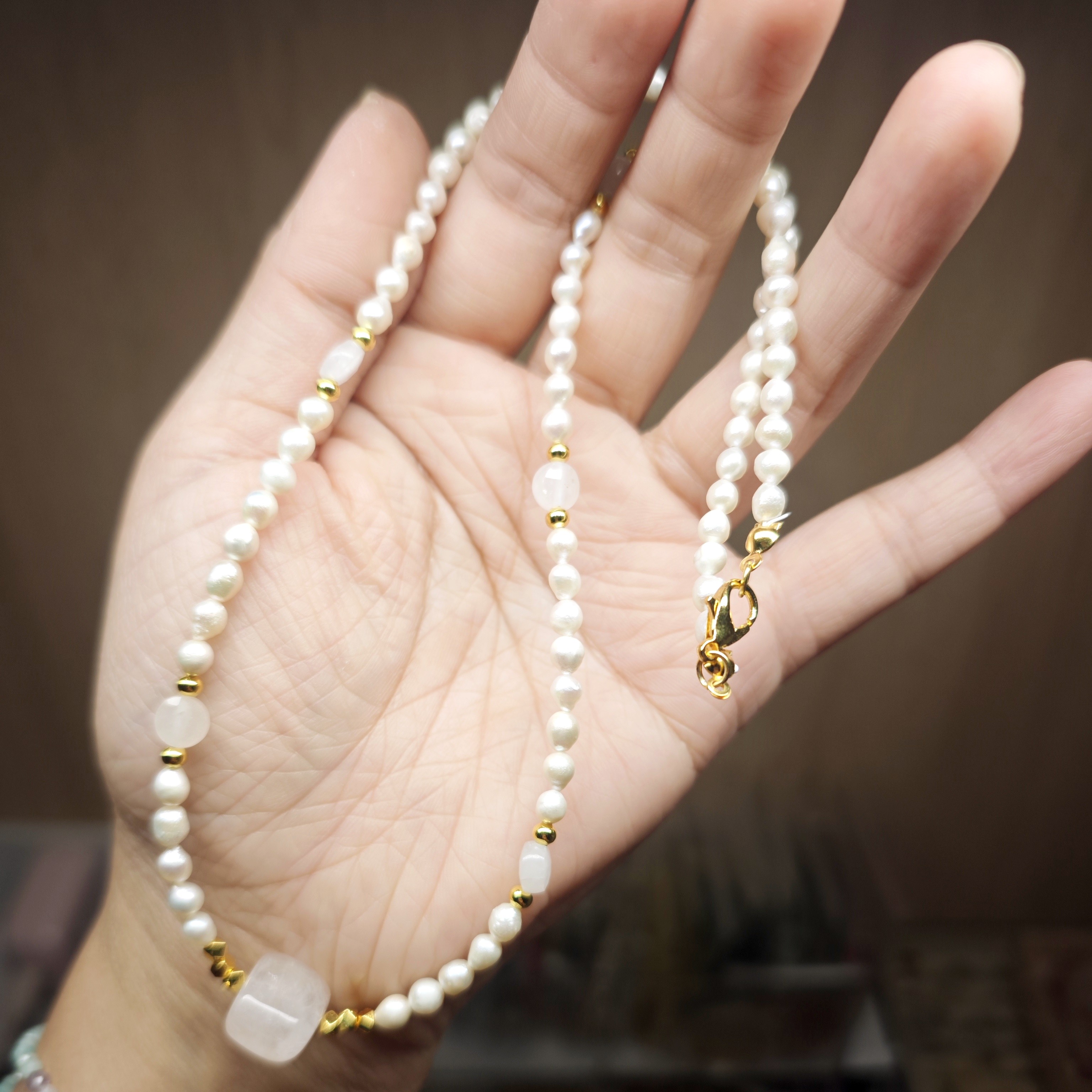 合金贝壳项链 清新甜美天然珍珍粉水水方糖默认微瑕