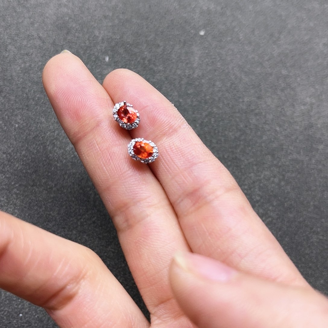 蓝宝石耳饰银S925镶嵌