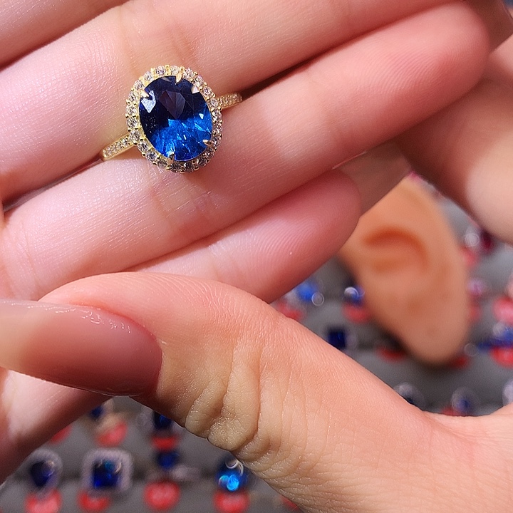 蓝宝石戒指银S925镶嵌