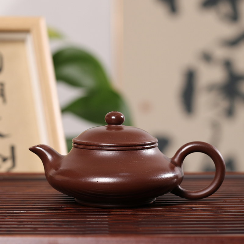 潮州原矿紫泥虚扁壶黑金刚茶壶100cc小容量泡茶壶工夫茶家用茶壶