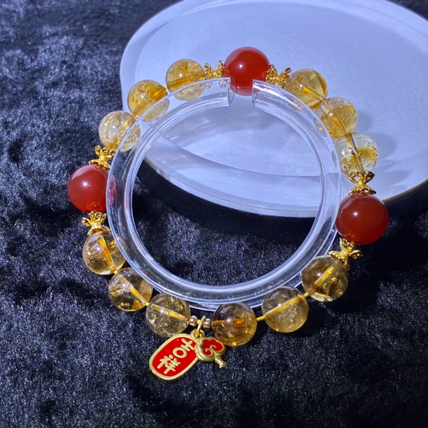 【富贵吉祥】2025天然黄塔晶黄水晶红玛瑙S925银新年手串手链